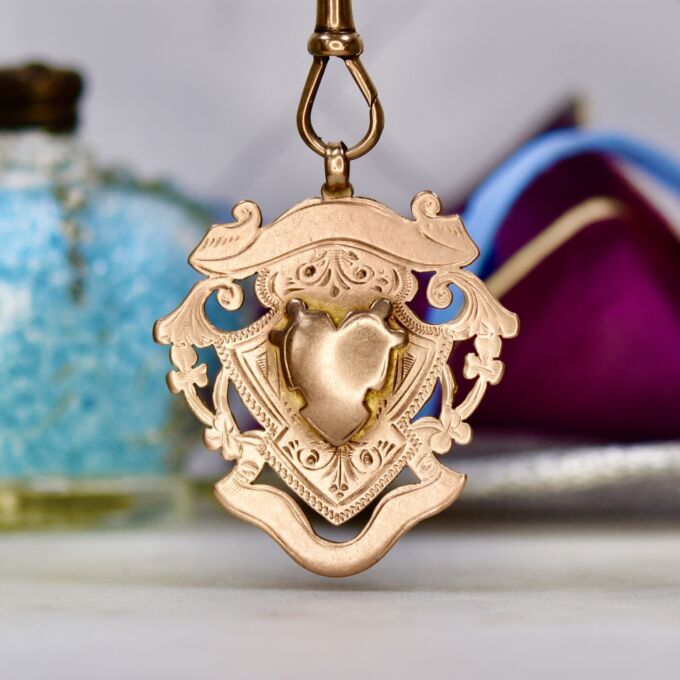 Double Sided Ornate Shield Pendant in 9ct Rose Gold