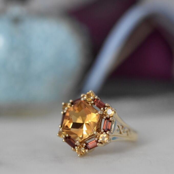 Citrine & Garnet Statement Ring in 9ct Gold