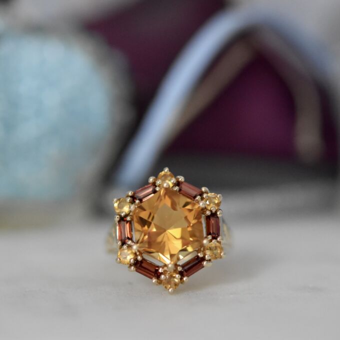 Citrine & Garnet Statement Ring in 9ct Gold