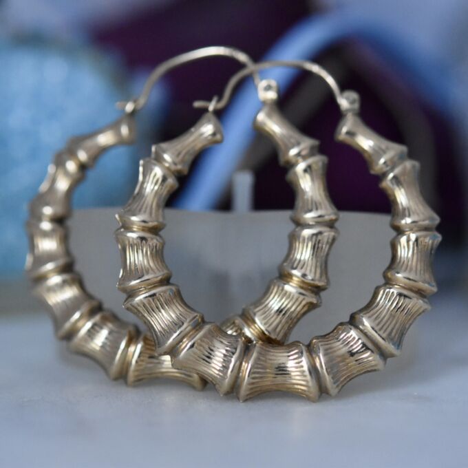 Textured Bamboo Hoop Earrings in 9ct Gold