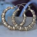 Textured Bamboo Hoop Earrings in 9ct Gold