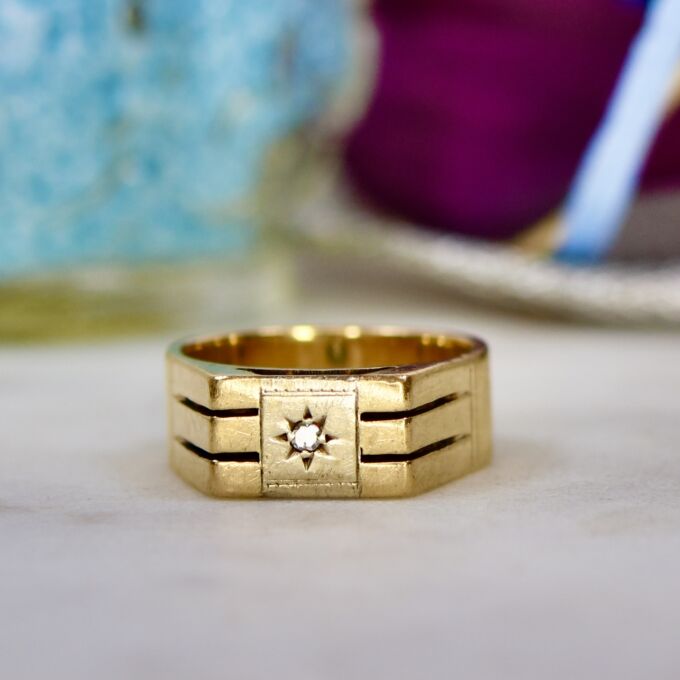 Heavyweight Diamond Set Signet Ring in 9ct Gold