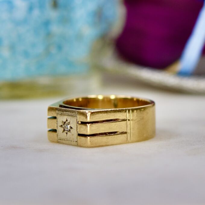 Heavyweight Diamond Set Signet Ring in 9ct Gold