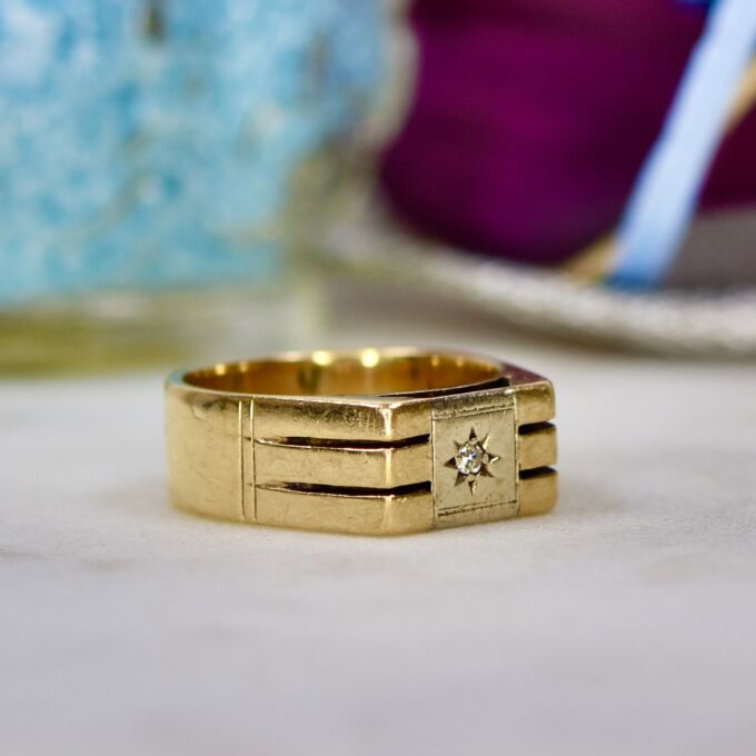 Heavyweight Diamond Set Signet Ring in 9ct Gold