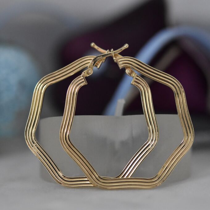 Big Heptagon Hoop Earrings in 9ct Gold