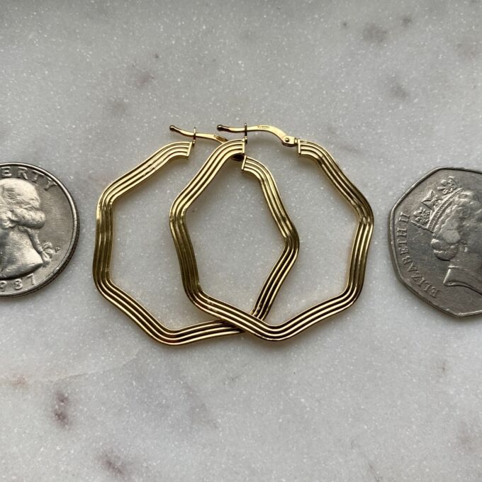 Big Heptagon Hoop Earrings in 9ct Gold