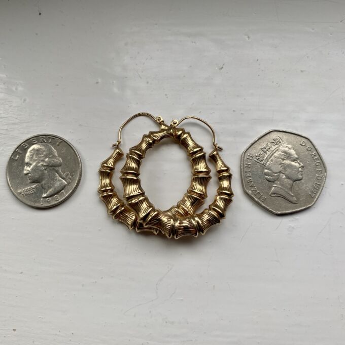 Textured Bamboo Hoop Earrings in 9ct Gold
