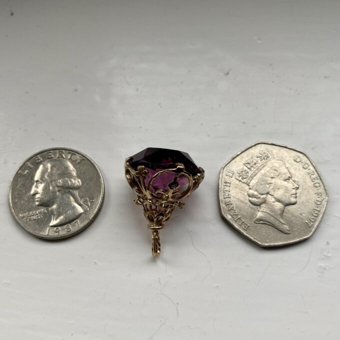 Amethyst Fixed Fob Pendant in 9ct Gold