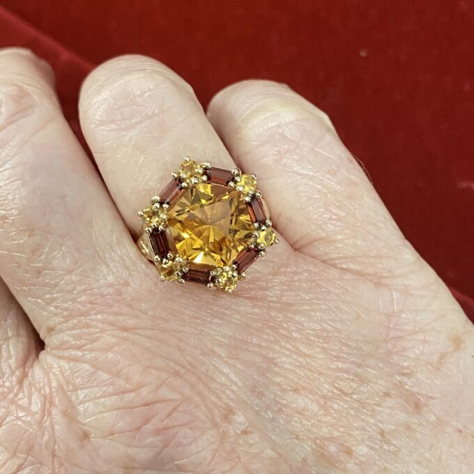 Citrine & Garnet Statement Ring in 9ct Gold