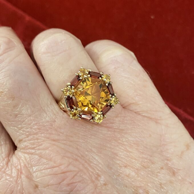 Citrine & Garnet Statement Ring in 9ct Gold