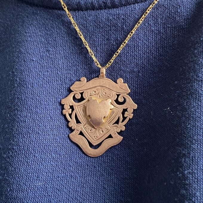 Double Sided Ornate Shield Pendant in 9ct Rose Gold