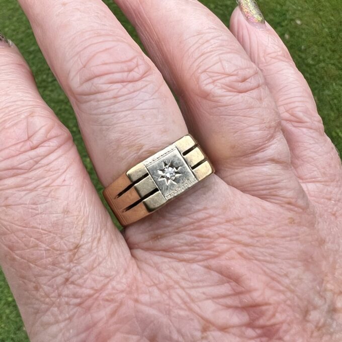 Heavyweight Diamond Set Signet Ring in 9ct Gold