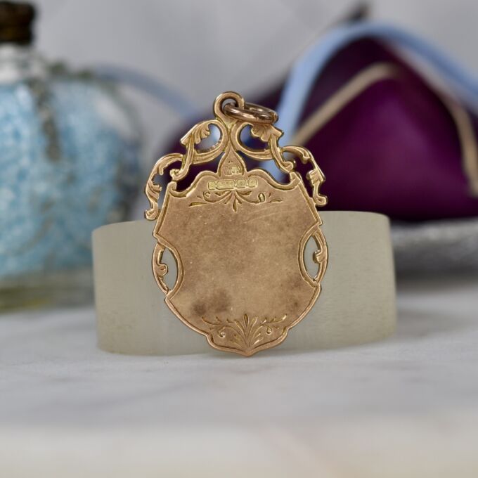 Ornate Edwardian Shield Medallion Pendant in 9ct Gold