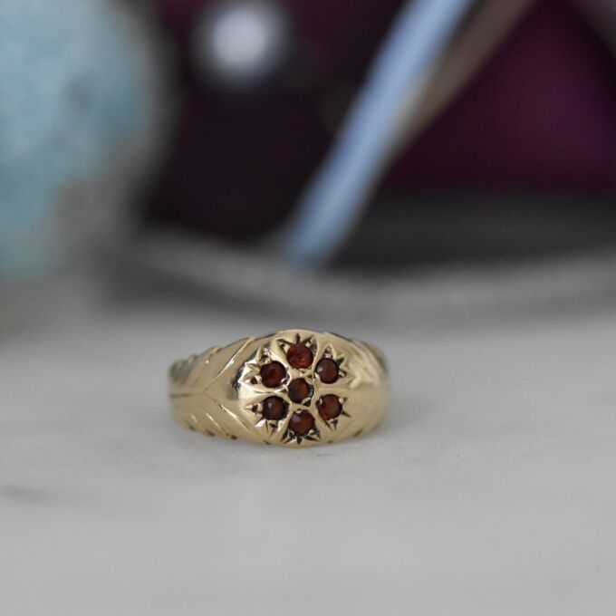 Garnet Cluster Ring in 9ct Gold
