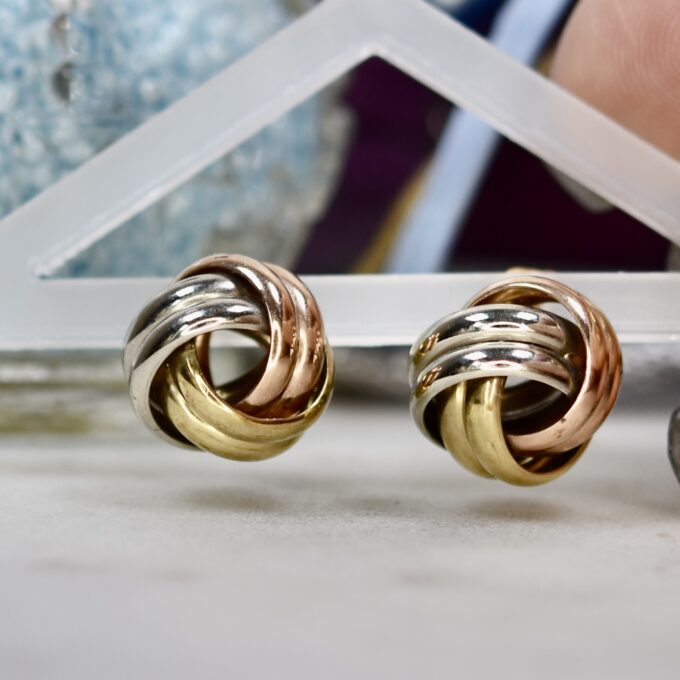 Tri Colour Knot Earrings in 9ct Gold