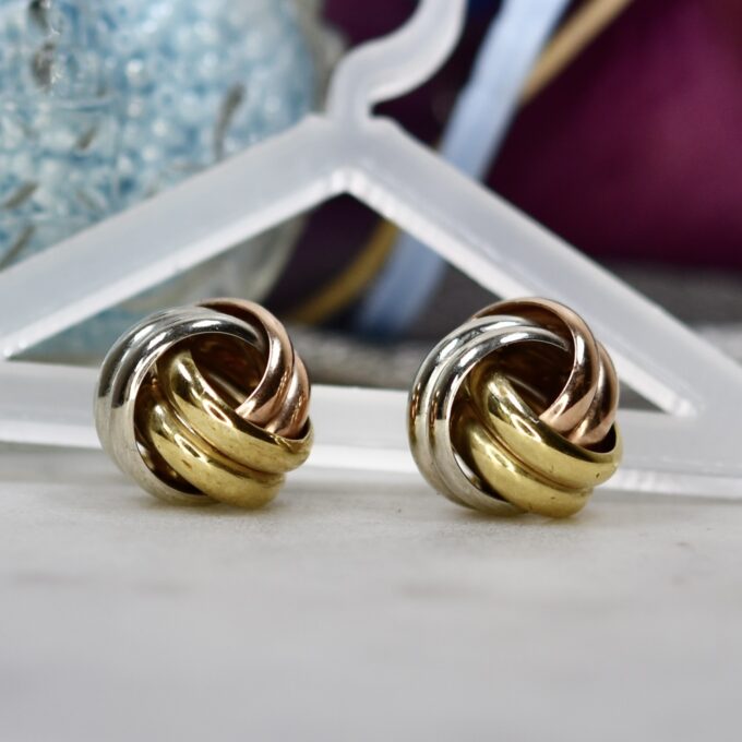 Tri Colour Knot Earrings in 9ct Gold