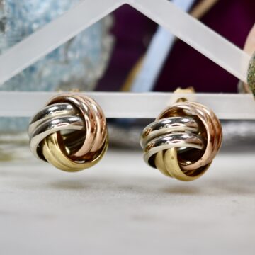 Tri Colour Knot Earrings in 9ct Gold