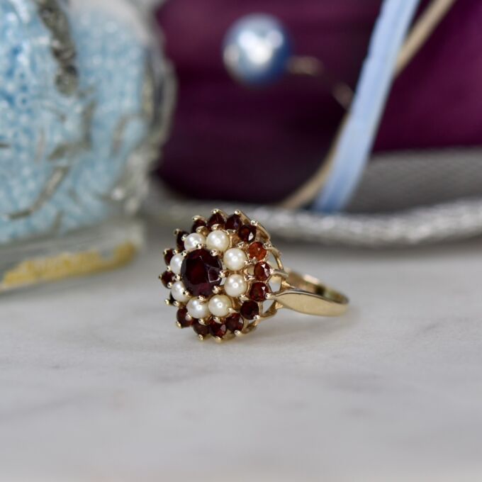 Pearl & Garnet Ring in 9ct Gold