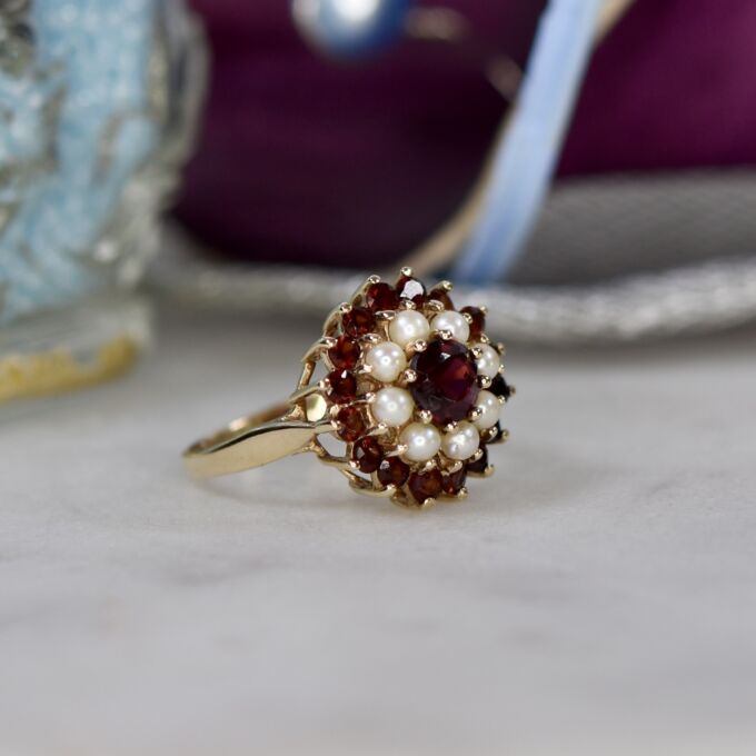 Pearl & Garnet Ring in 9ct Gold