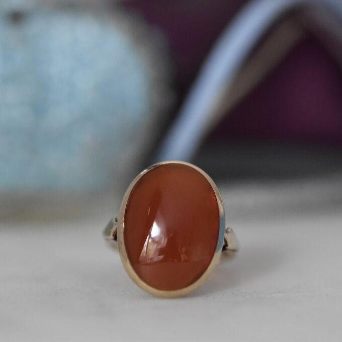 Oval Cabochon Carnelian Solitaire Ring in 9ct Gold
