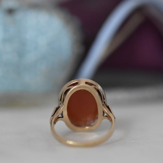 Oval Cabochon Carnelian Solitaire Ring in 9ct Gold