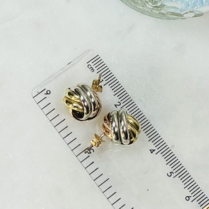Tri Colour Knot Earrings in 9ct Gold