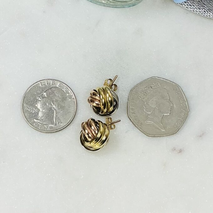 Tri Colour Knot Earrings in 9ct Gold