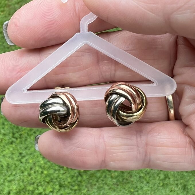 Tri Colour Knot Earrings in 9ct Gold