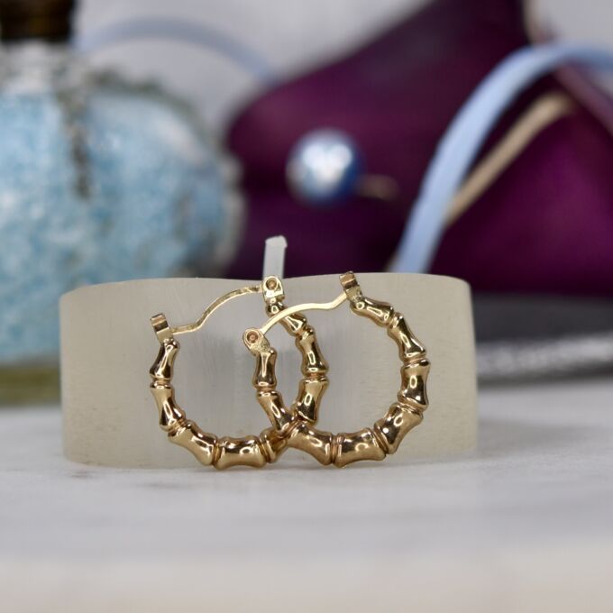 Small Bamboo Style Earrings 9ct Gold