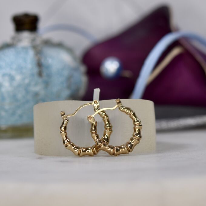 Small Bamboo Style Earrings 9ct Gold