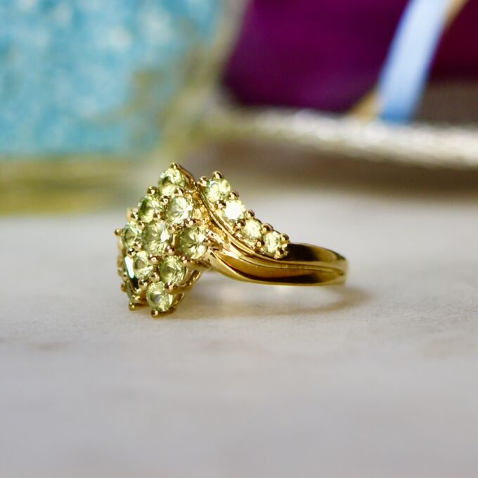 Green Sapphire Cluster Ring in 9ct Gold