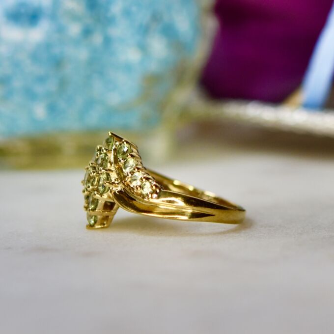 Green Sapphire Cluster Ring in 9ct Gold