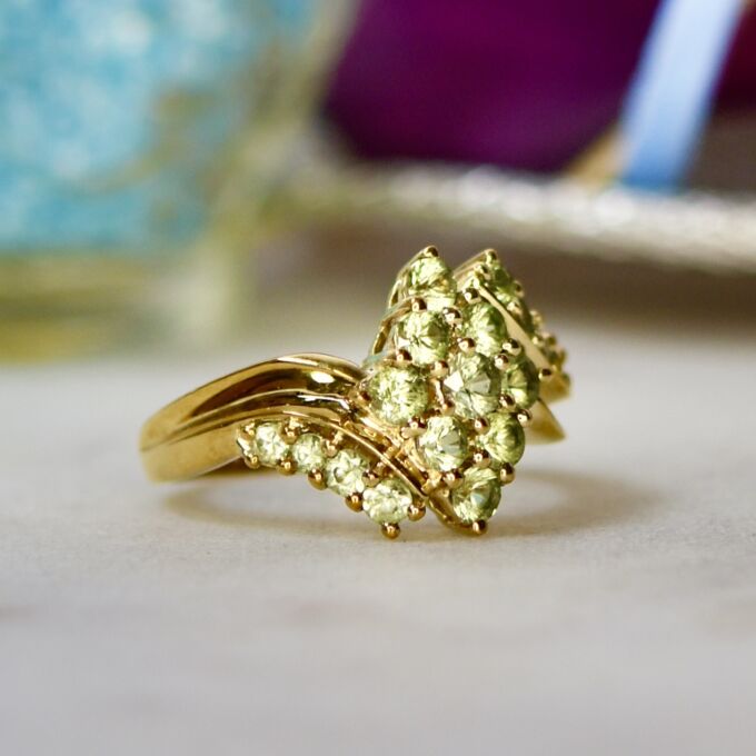 Green Sapphire Cluster Ring in 9ct Gold