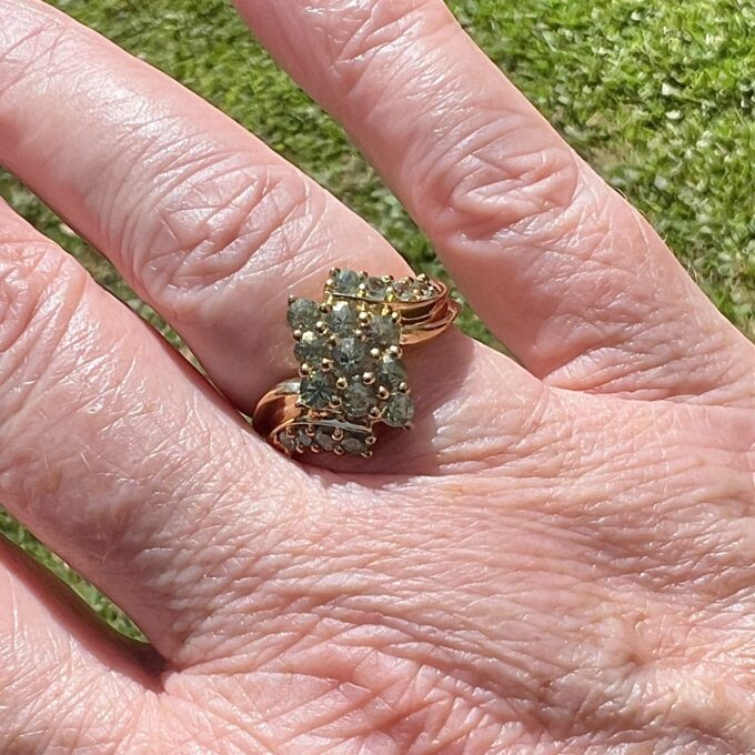 Green Sapphire Cluster Ring in 9ct Gold