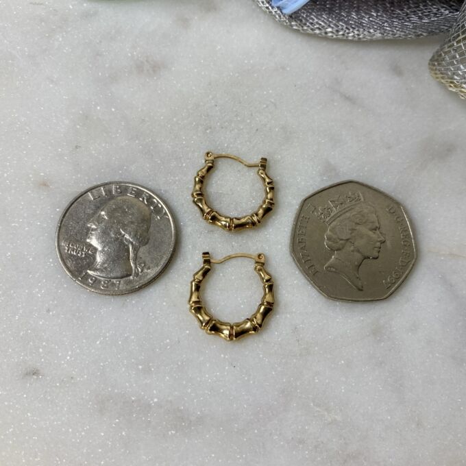 Small Bamboo Style Earrings 9ct Gold