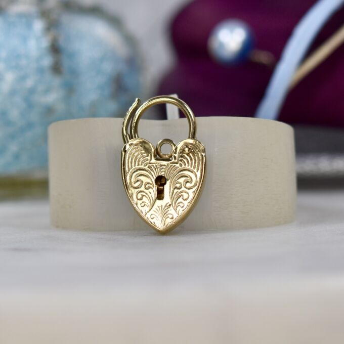 Engraved Heart Padlock in 9ct Gold