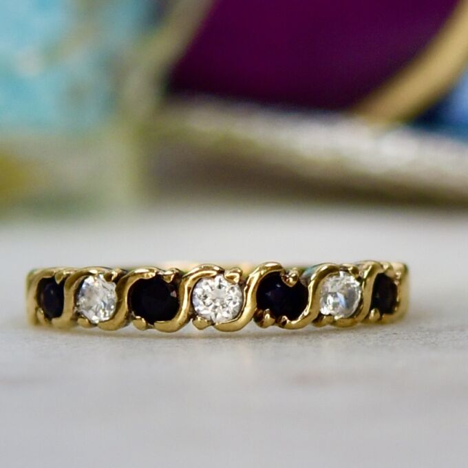 Blue & White Stacking Ring in 9ct Gold