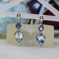Topaz & Amethyst Earrings in 9ct Gold