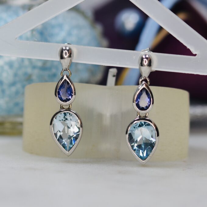 Topaz & Amethyst Earrings in 9ct Gold