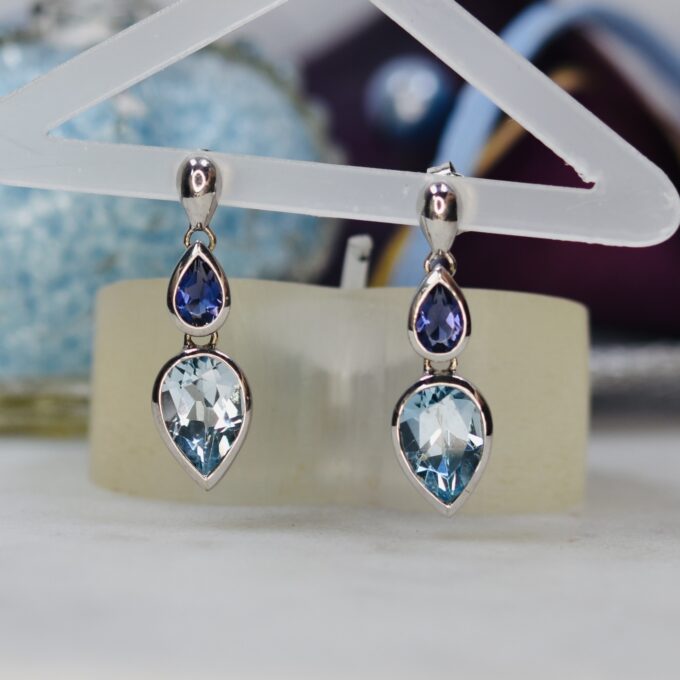 Topaz & Amethyst Earrings in 9ct Gold