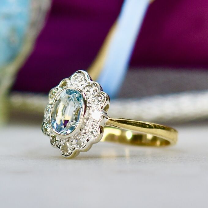 Aquamarine & Diamond Ring in 9ct Gold