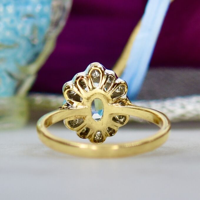 Aquamarine & Diamond Ring in 9ct Gold