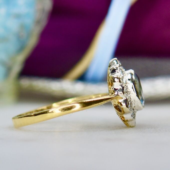 Aquamarine & Diamond Ring in 9ct Gold