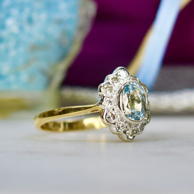 Aquamarine & Diamond Ring in 9ct Gold
