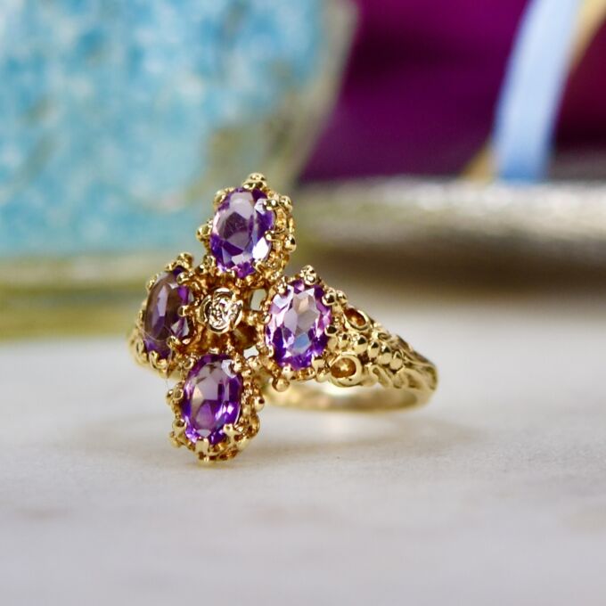 Ornate Amethyst Ring in 9ct Gold