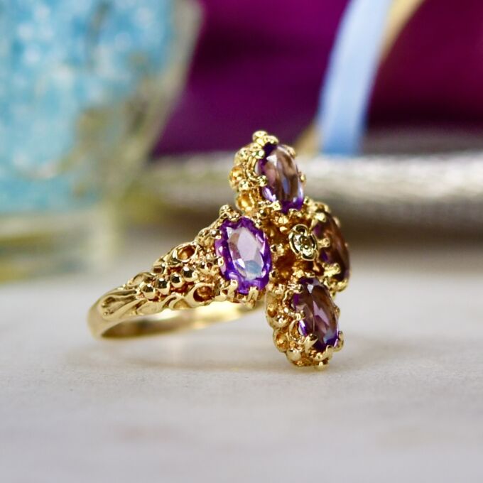 Ornate Amethyst Ring in 9ct Gold
