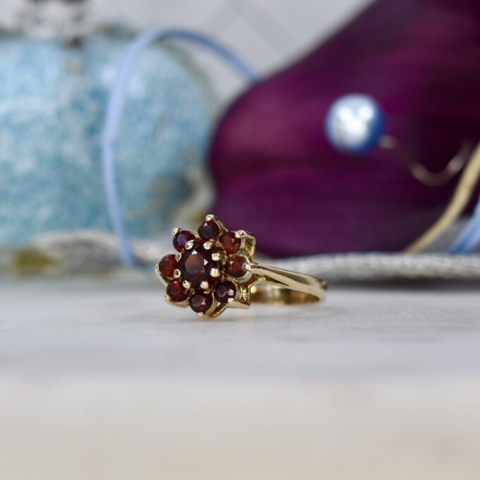 Garnet Cluster Ring in 9ct Gold