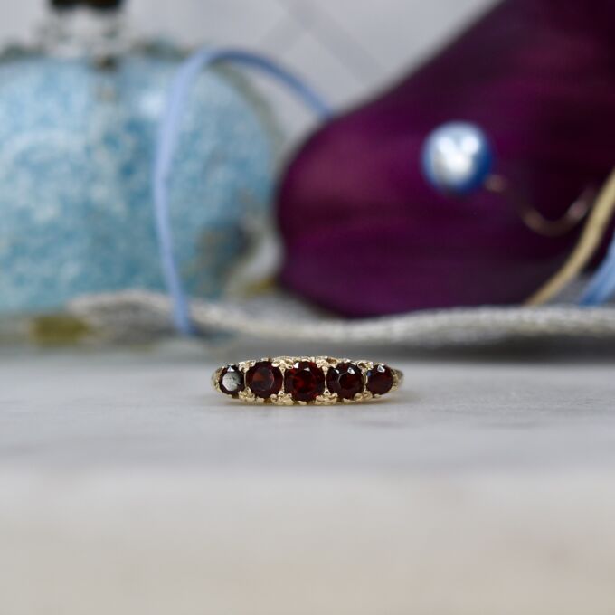 Graduating Garnet Five Stone Ring in 9ct Gold