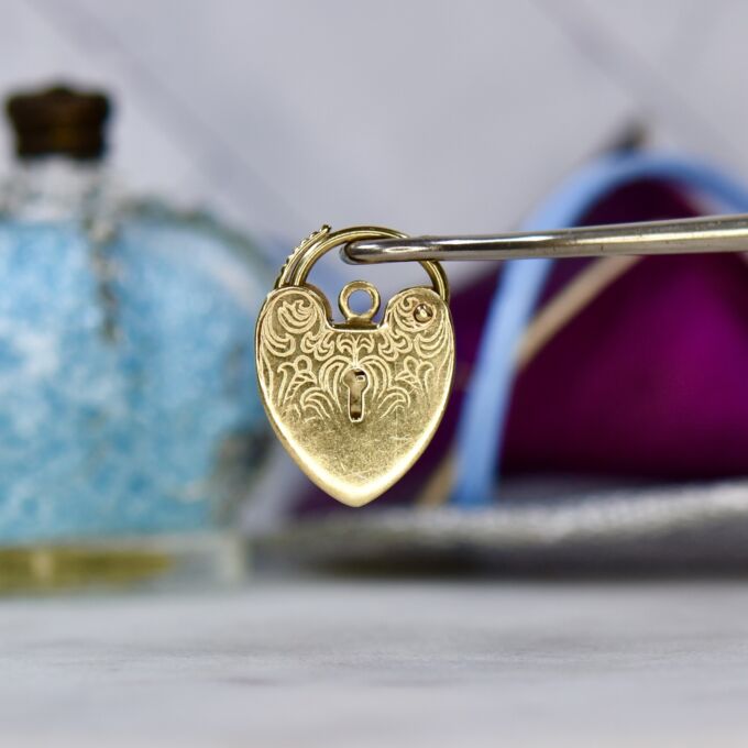 Engraved Heart Padlock in 9ct Gold