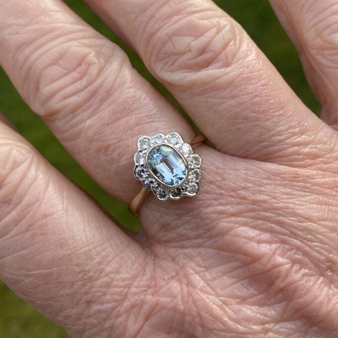Aquamarine & Diamond Ring in 9ct Gold